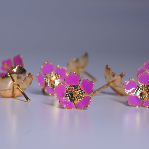 Pure Silver Pink Enamel Flowers 18G (Pack Of 10)